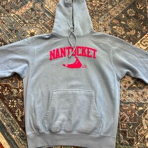Nantucket light baby Blue Hoodie Sweatshirt Medium with hot pink embroidery